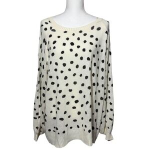 Umgee Polka Dot Open Knit Sweater 2XL Ivory Black Excellent Oversized Scoop Neck